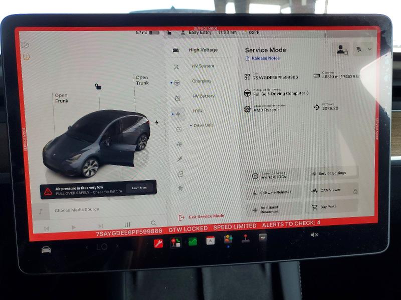 2023 Tesla Model y VIN 7SAYGDEE6PF599866 COPART salvage auction — REAR END, Ca - Salvage Certificate, sold $7,200 on 2026-07-16 (photo 9)