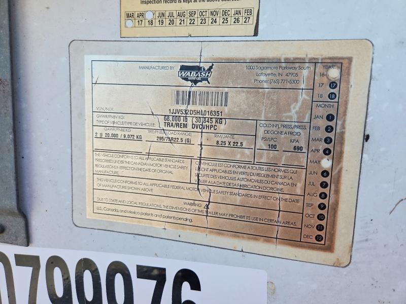 2017 Wabash Dvcvhpc VIN 1JJV532D5HL016351 COPART salvage auction — SIDE, OK - CERTIFICATE OF TITLE, sold $175 on 2026-10-09 (photo 9)