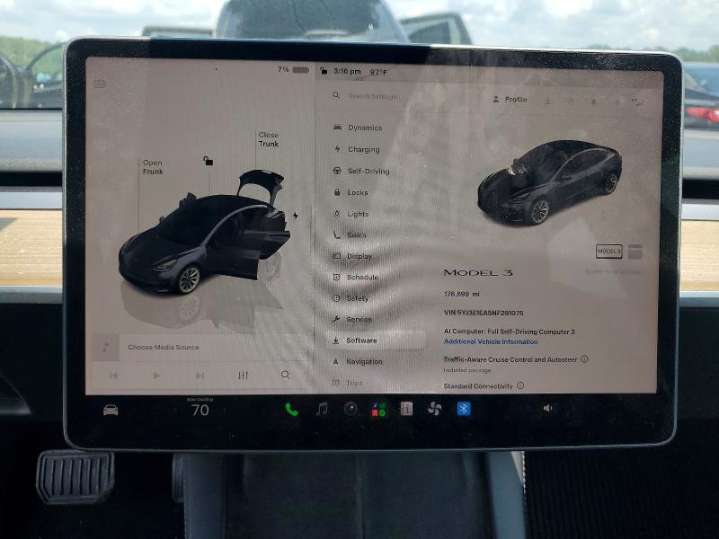 2022 Tesla Model 3 VIN 5YJ3E1EA5NF291075 COPART salvage auction — FRONT END, GA - CERTIFICATE OF TITLE, sold $8,100 on 2026-07-27 (photo 9)