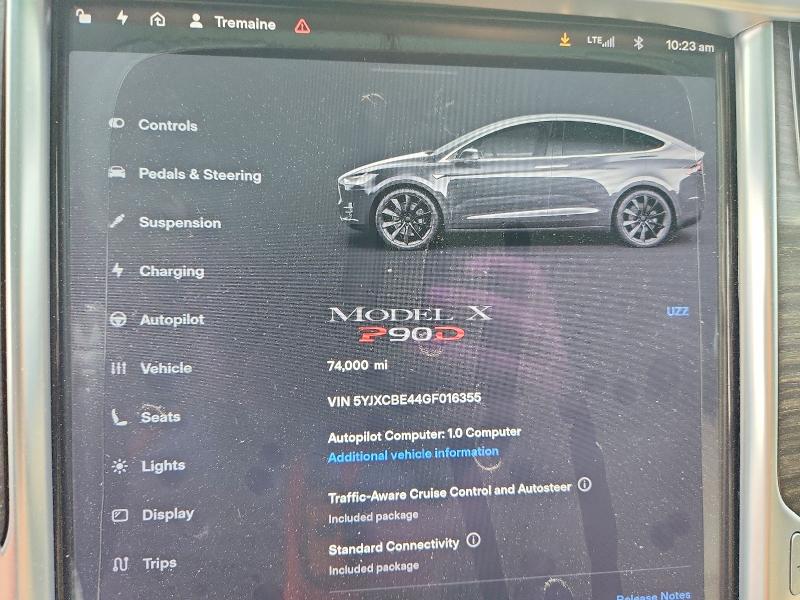 2016 Tesla VIN 5YJXCBE44GF016355 COPART salvage auction — MINOR DENT/SCRATCHES, Pa - Certificate Of Salvage, sold $6,100 on 2026-07-21 (photo 9)