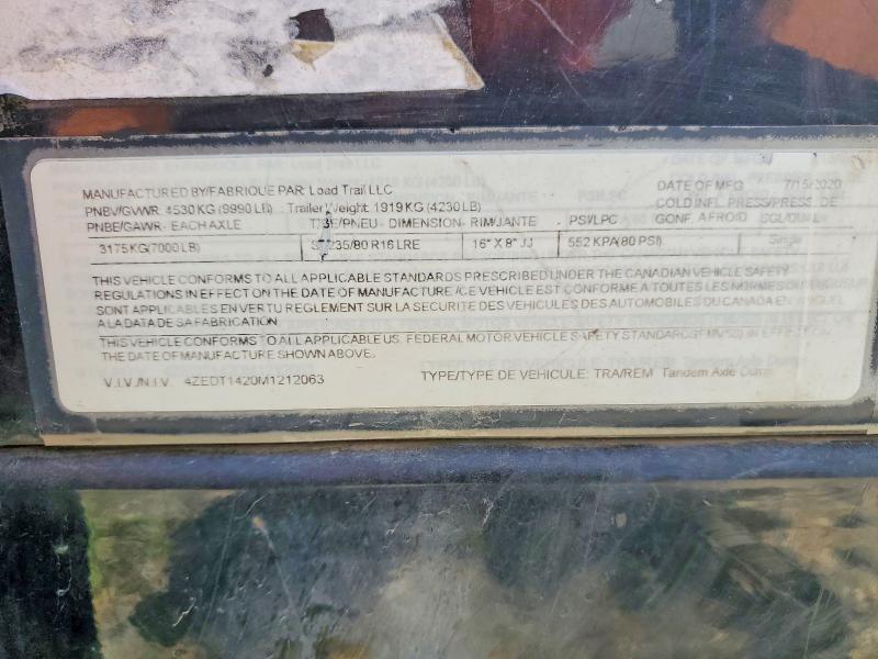 2021 Load trail Dump trailer VIN 4ZEDT1420M1212063 COPART salvage auction — SIDE, CA - SALVAGE CERTIFICATE, sold $2,800 on 2026-09-17 (photo 9)