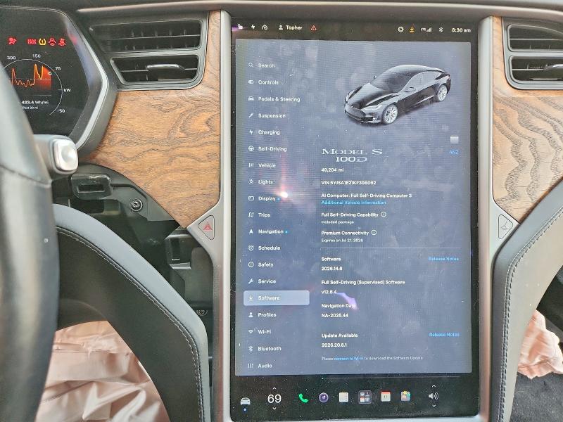 2019 Tesla Model s VIN 5YJSA1E21KF308062 COPART salvage auction — FRONT END, Salvage Title, sold $9,600 on 2026-08-28 (photo 9)