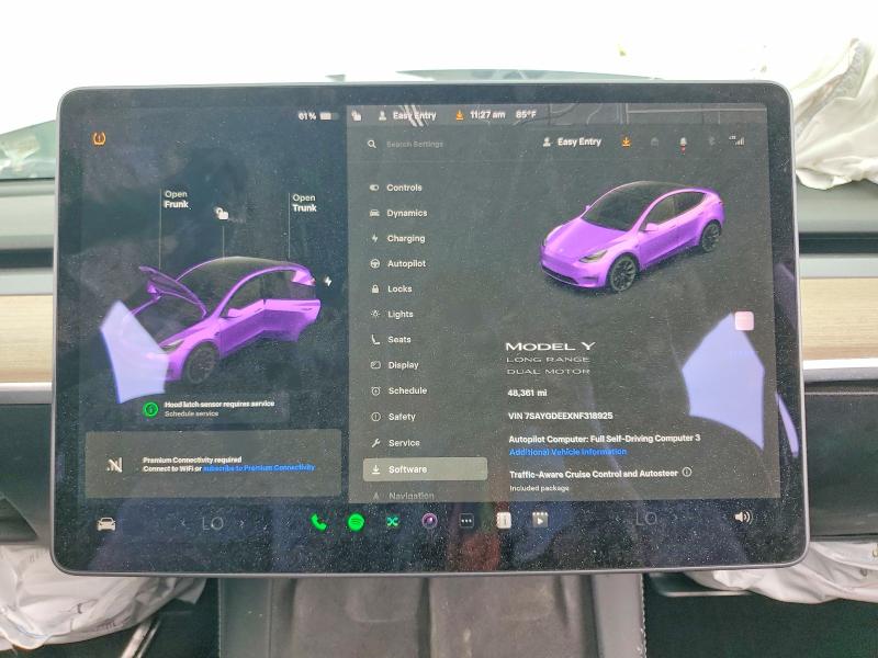 2022 Tesla Model y VIN 7SAYGDEEXNF318925 COPART salvage auction — FRONT END, Salvage Title, sold $2,800 on 2026-07-20 (photo 9)