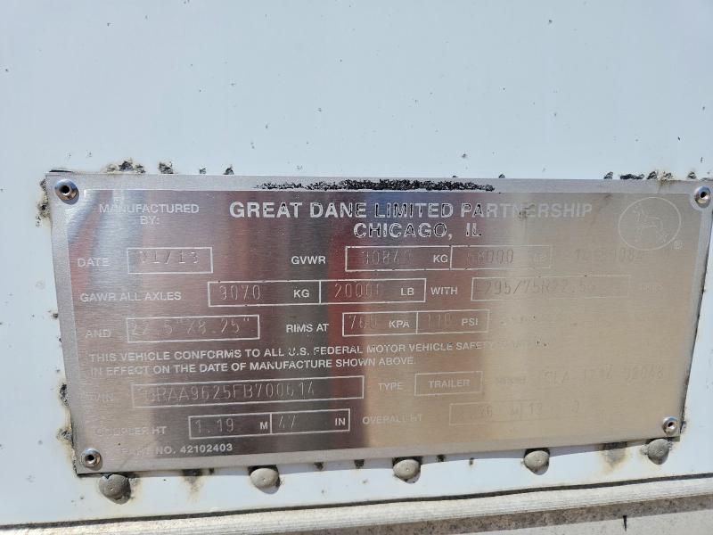 2014 Great dane trailer Trailer VIN 1GRAA9625EB700614 COPART salvage auction — NORMAL WEAR, MI - CERTIFICATE OF TITLE, sold $1,500 on 2026-09-08 (photo 8)