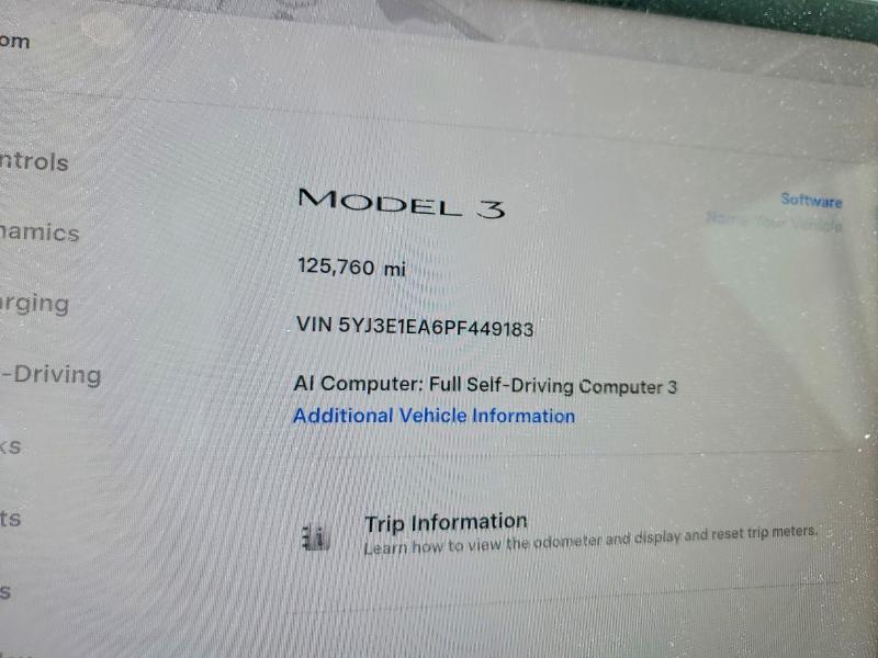 2023 Tesla Model 3 VIN 5YJ3E1EA6PF449183 COPART salvage auction — REAR END, Ny - Certificate Of Title, sold $10,600 on 2026-07-20 (photo 9)