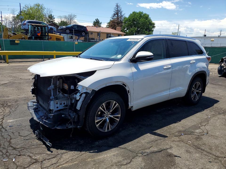 2016 Toyota Highlander VIN 5TDJKRFH2GS267258 COPART salvage auction — FRONT END, Co - Salvage Title, sold $8,500 on 2026-07-30 (photo 1)