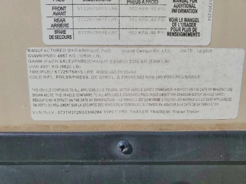 2016 Grand design Reflection VIN 573TR3725G3306284 COPART salvage auction — BURN, OK - CERT OF TITLE-SALVAGE, sold $1,900 on 2026-10-19 (photo 8)
