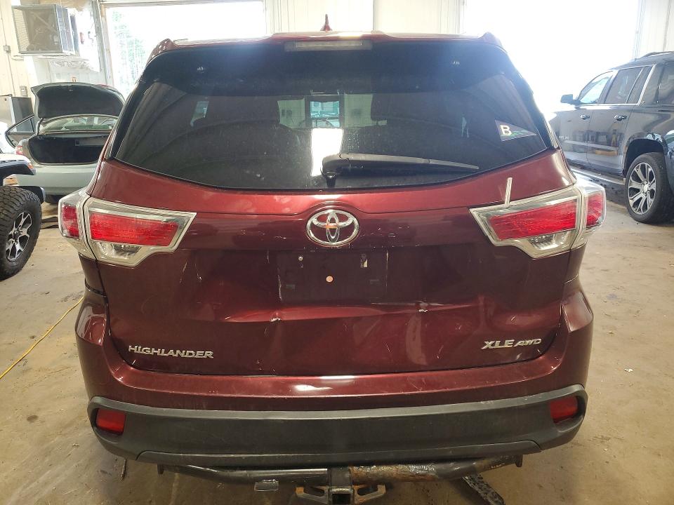 2015 Toyota Highlander VIN 5TDJKRFH0FS092278 COPART salvage auction — REAR END, Mn - Cert Of Title-Salvage, sold $9,000 on 2026-07-09 (photo 6)
