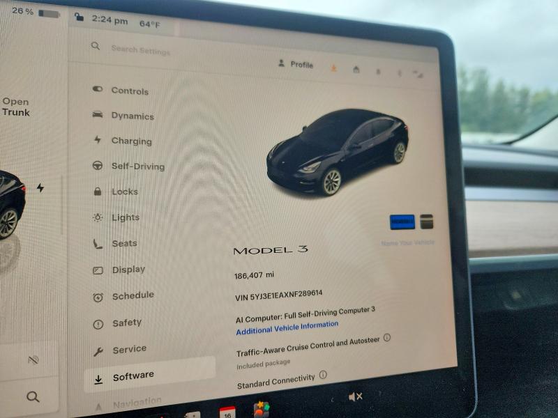 2022 Tesla Model 3 VIN 5YJ3E1EAXNF289614 COPART salvage auction — UNDERCARRIAGE, WA - VEHICLE CERT OF OWNERSHIP-TITL, sold $6,600 on 2026-07-27 (photo 9)