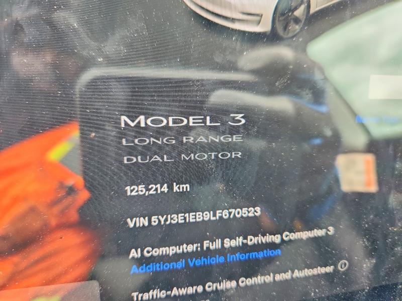 2020 Tesla Model 3 VIN 5YJ3E1EB9LF670523 COPART salvage auction — REAR END, On - Permit Salvage, sold $1,500 on 2026-07-30 (photo 9)