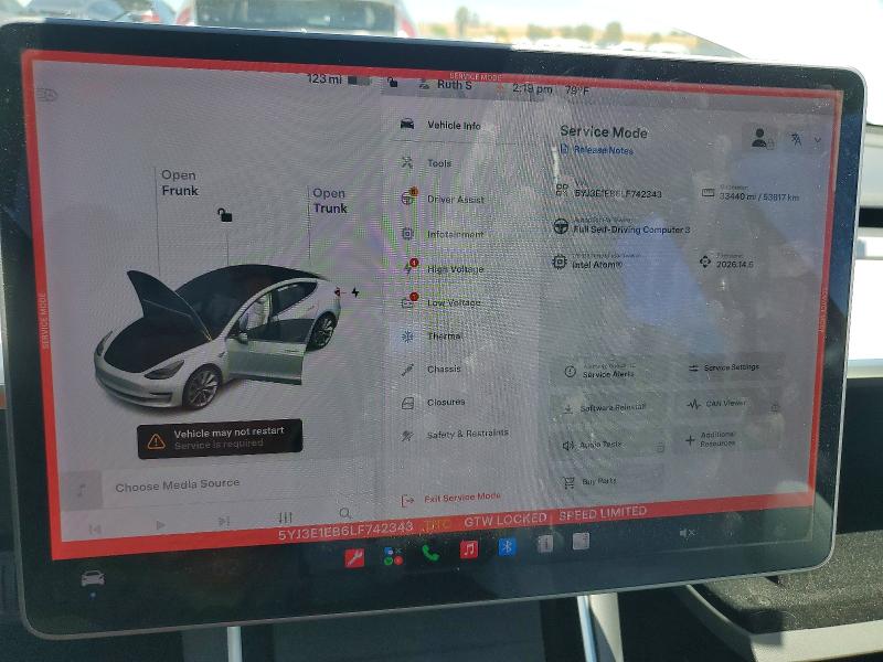 2020 Tesla Model 3 VIN 5YJ3E1EB6LF742343 COPART salvage auction — REAR END, CA - SALVAGE CERTIFICATE, sold $90 on 2026-07-27 (photo 9)