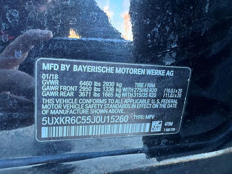 2018 BMW X5 VIN 5UXKR6C55J0U15260 COPART salvage auction — NORMAL WEAR, Me - Certificate Of Title (P), sold $9,900 on 2026-08-12 (photo 1)