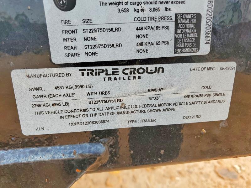 2025 Triple crown VIN 1XNBD1220S2036674 COPART salvage auction — NORMAL WEAR, TN - DEALER ONLY CLEAN TITLE (P), sold $6,750 on 2026-08-31 (photo 8)
