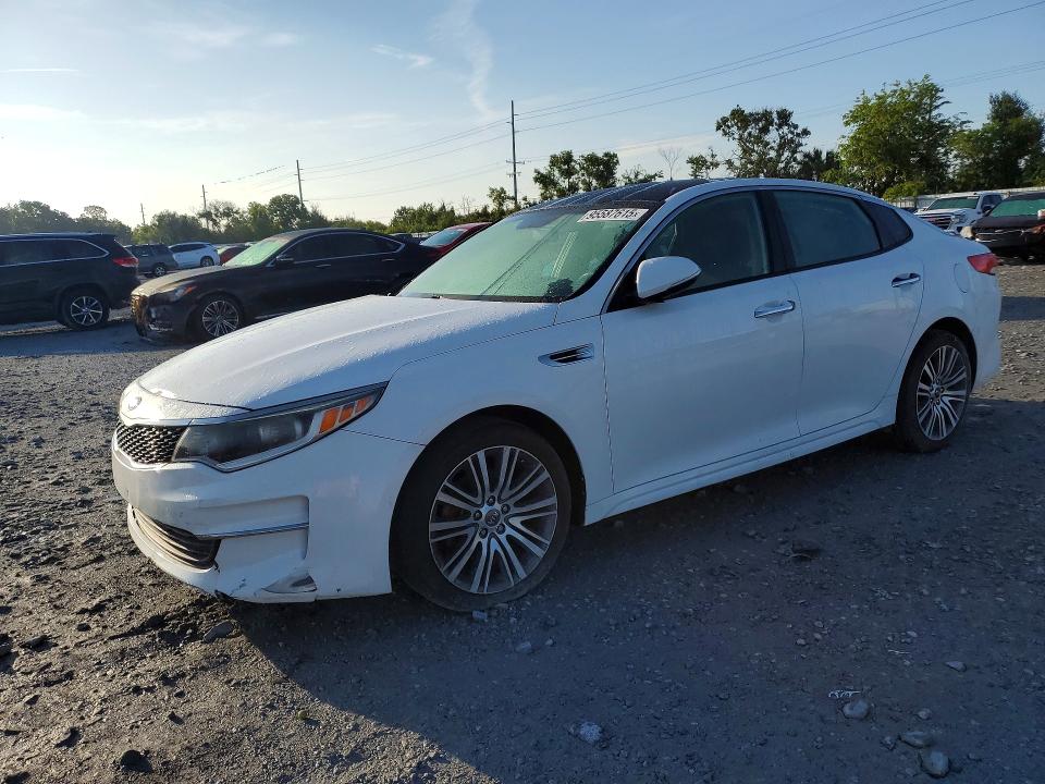 2016 Kia Optima VIN 5XXGT4L37GG016627 COPART salvage auction — FRONT END, FL - CERT OF TITLE SLVG REBUILDABLE (P), sold $1,000 on 2026-07-28 (photo 1)