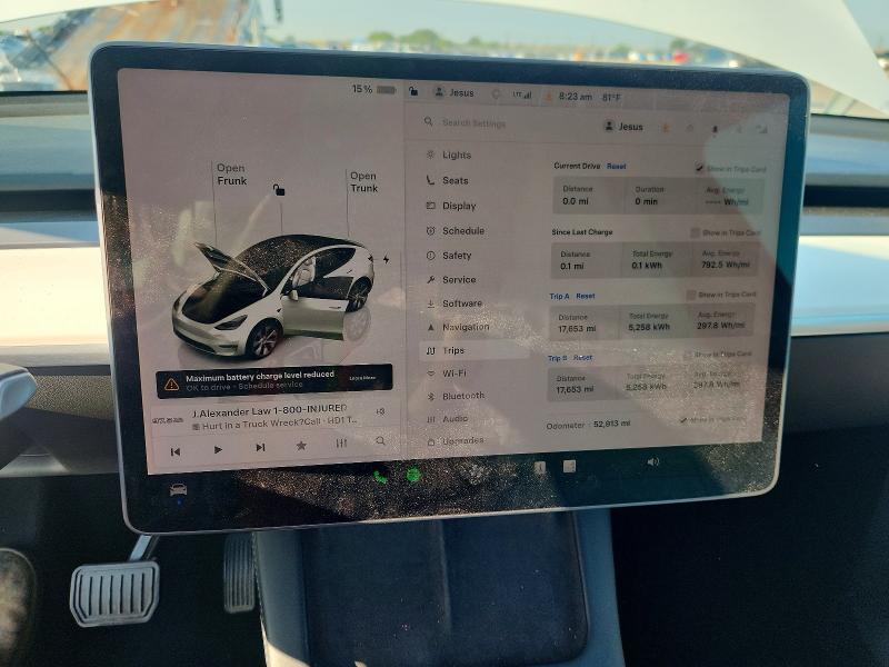 2022 Tesla Model y VIN 7SAYGDEE2NF419618 COPART salvage auction — WATER/FLOOD, Tx - Cert Of Title-Reblt Slvg Flood (P), sold $6,900 on 2026-07-16 (photo 9)