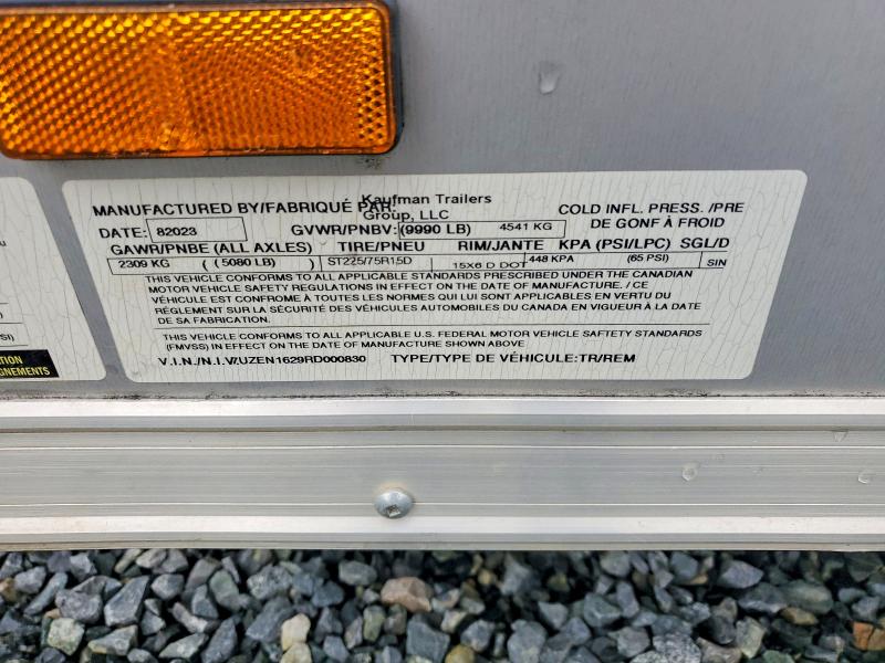 2024 Kauf Trailers VIN 7UZEN1629RD000830 COPART salvage auction — SIDE, NC - SALVAGE CERTIFICATE OF TITLE, sold $60 on 2026-07-30 (photo 9)