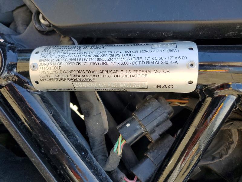2016 Aprilia Shiver VIN ZD4RAC014GS001542 COPART salvage auction — FRONT END, Tx - Cert Of Title-Rebuilt Salvage, sold $1,300 on 2026-07-28 (photo 9)