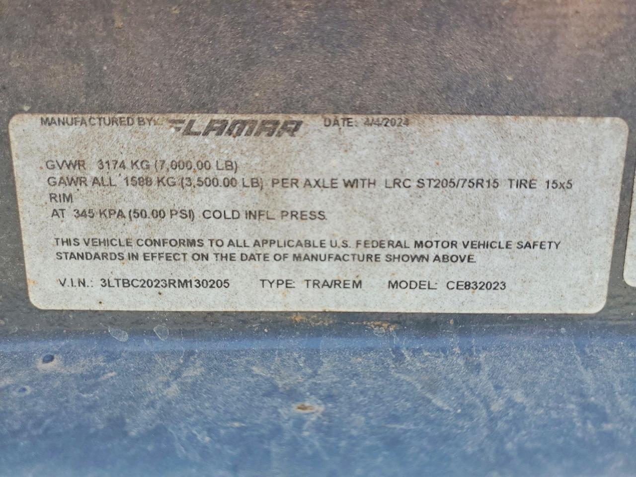 2024 Lamar Unknown VIN 3LTBC2023RM130205 COPART salvage auction — Front End, TN - CERTIFICATE OF TITLE (P), sold $2,450 on 2026-09-17 (photo 9)