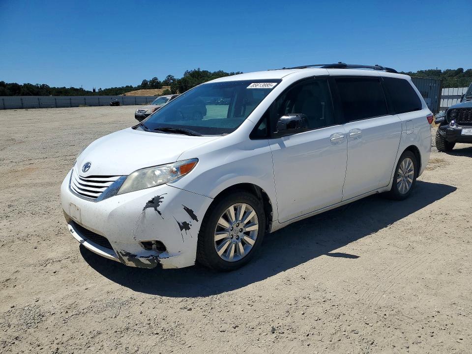 2015 Toyota Sienna VIN 5TDJK3DC7FS123174 COPART salvage auction — FRONT END, Ca - Salvage Certificate, sold $2,350 on 2026-08-21 (photo 1)