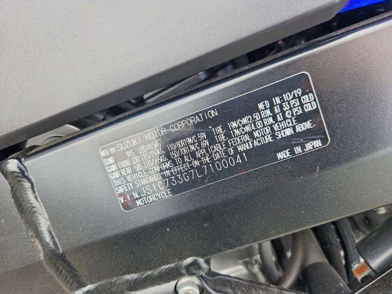 2020 Suzuki VIN JS1C733G7L7100041 COPART salvage auction — FRONT END, Ca - Salvage Certificate, sold $850 on 2026-07-23 (photo 9)