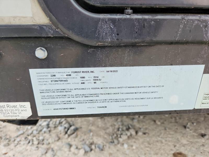 2022 Foresriver VIN 4X4CFS726ND188063 COPART salvage auction — BURN, MI - SCRAP CERTIFICATE OF TITLE, sold $50 on 2026-09-18 (photo 8)