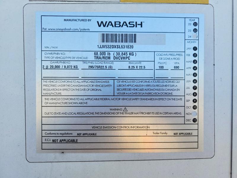 2025 Wabash Dvcvhpc VIN 1JJV532DXSL631839 COPART salvage auction — REAR END, CA - SALVAGE CERTIFICATE, sold $2,300 on 2026-09-10 (photo 9)