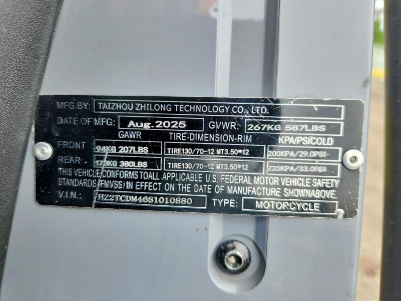 2025 Other Qmax 200 VIN HZ2TCDM46S1010880 COPART salvage auction — VANDALISM, NY - MV-907A SALVAGE CERTIFICATE, sold $35 on 2026-07-16 (photo 9)
