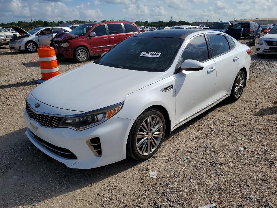 2016 Kia Optima VIN 5XXGV4L27GG113375 COPART salvage auction — SIDE, TX - SALVAGE VEHICLE TITLE (P), sold $2,600 on 2026-07-16 (photo 1)
