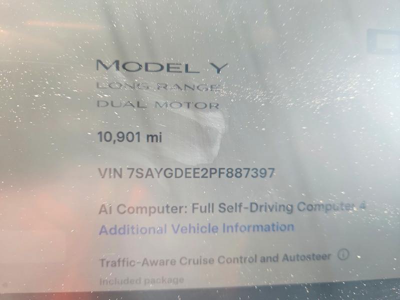 2023 Tesla Model y VIN 7SAYGDEE2PF887397 COPART salvage auction — FRONT END, NY - MV-907A SALVAGE CERTIFICATE, sold $11,500 on 2026-07-27 (photo 9)