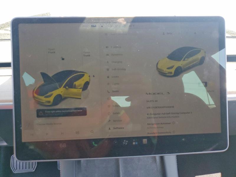 2023 Tesla Model 3 VIN 5YJ3E1EAXPF433018 COPART salvage auction — REAR END, Ca - Salvage Certificate, sold $7,100 on 2026-07-27 (photo 9)