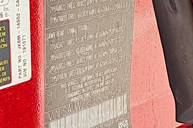 2018 Land rover VIN SALWZ2SE8JA191871 COPART salvage auction — NORMAL WEAR, FL - CERTIFICATE OF TITLE (P), sold $22,300 on 2026-07-30 (photo 9)