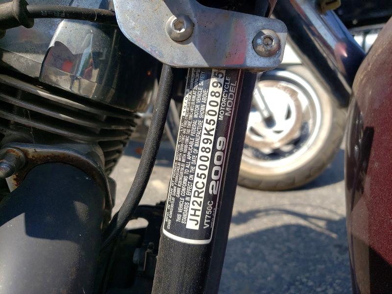 2009 Honda Vt750 VIN JH2RC50089K500895 COPART salvage auction — STRIPPED, NC - DEALER ONLY CLEAN TITLE, sold $250 on 2026-07-14 (photo 8)
