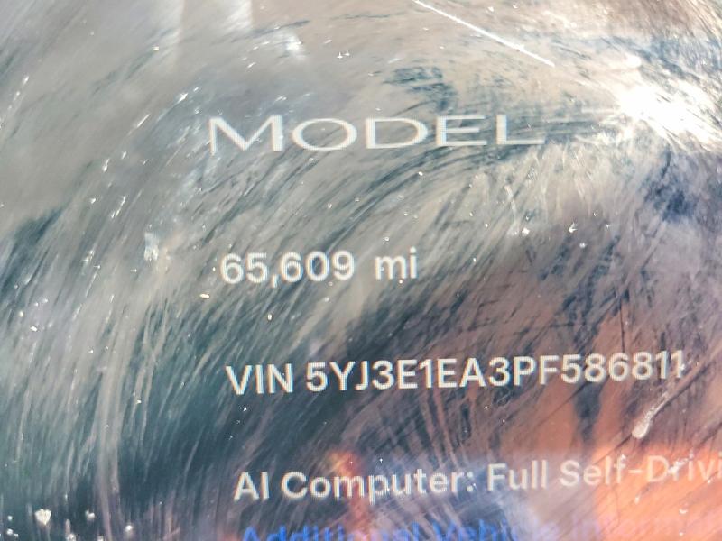 2023 Tesla Model 3 VIN 5YJ3E1EA3PF586811 COPART salvage auction — FRONT END, Ca - Salvage Certificate, sold $3,100 on 2026-07-31 (photo 9)