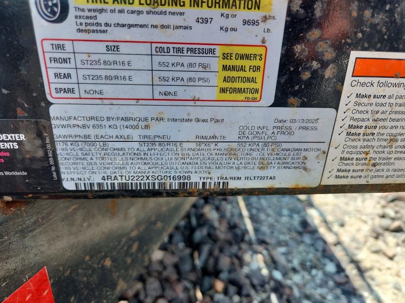 2025 Interstate Unknown VIN 4RATU222XSG016998 COPART salvage auction — NORMAL WEAR, TN - CERTIFICATE OF TITLE (P), sold $3,250 on 2026-09-08 (photo 9)