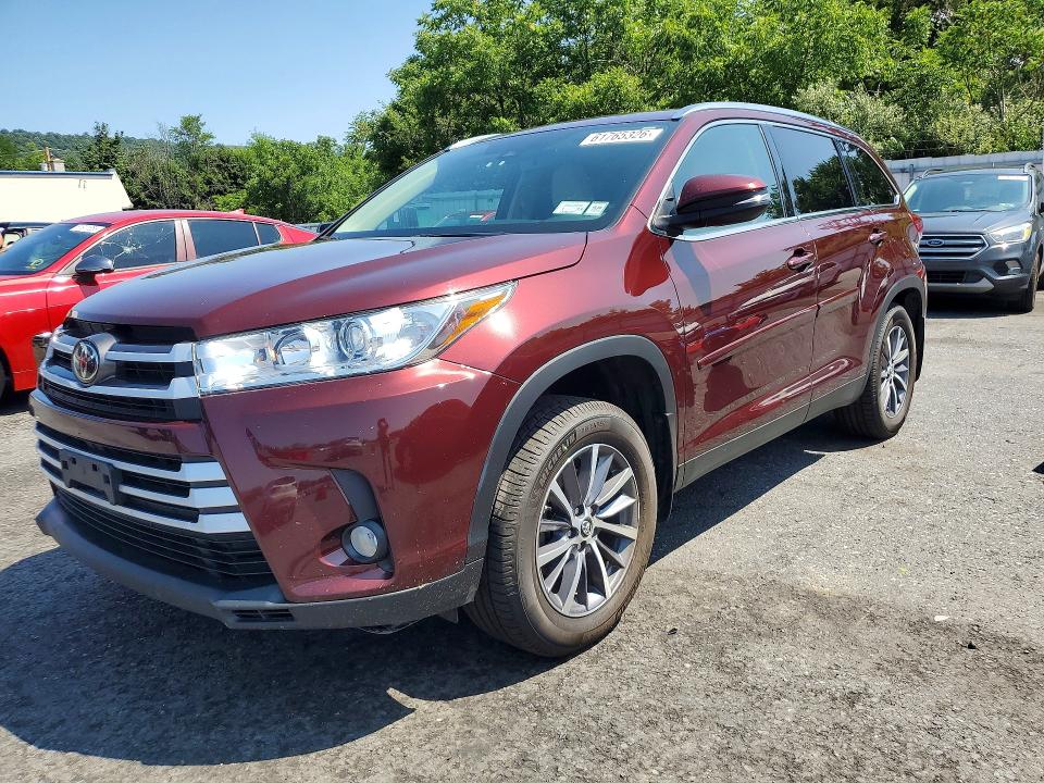 2019 Toyota Highlander VIN 5TDJZRFH8KS704247 COPART salvage auction — REAR END, PA - CERTIFICATE OF SALVAGE, sold $7,000 on 2026-07-28 (photo 1)