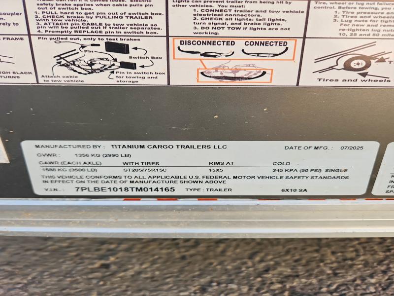 2026 Titanium cargo 10' enclosed cargo VIN 7PLBE1018TM014165 COPART salvage auction — SIDE, NY - MV-907A SALVAGE CERTIFICATE, sold $425 on 2026-07-23 (photo 8)