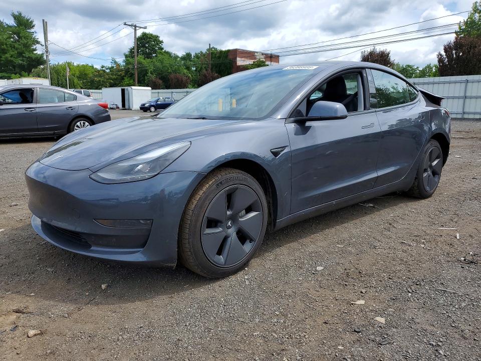 2023 Tesla Model 3 VIN 5YJ3E1EA4PF687243 COPART salvage auction — REAR END, CT - CERT OF TITLE-SALVAGE, sold $3,700 on 2026-07-28 (photo 1)