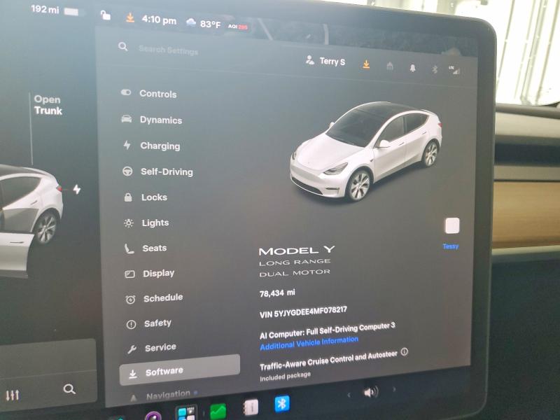 2021 Tesla Model y VIN 5YJYGDEE4MF078217 COPART salvage auction — FRONT END, PA - CERTIFICATE OF SALVAGE, sold $500 on 2026-07-29 (photo 9)