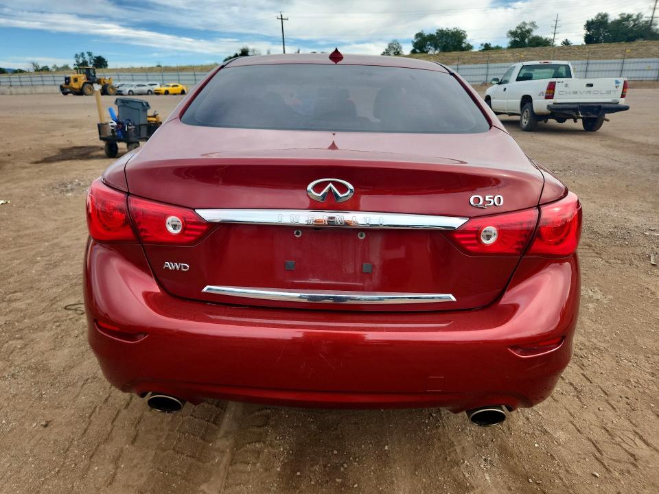 2014 Infiniti Q50 VIN JN1BV7AR7EM693099 COPART salvage auction — HAIL, Co - Certificate Of Title, sold $8,100 on 2026-08-12 (photo 6)