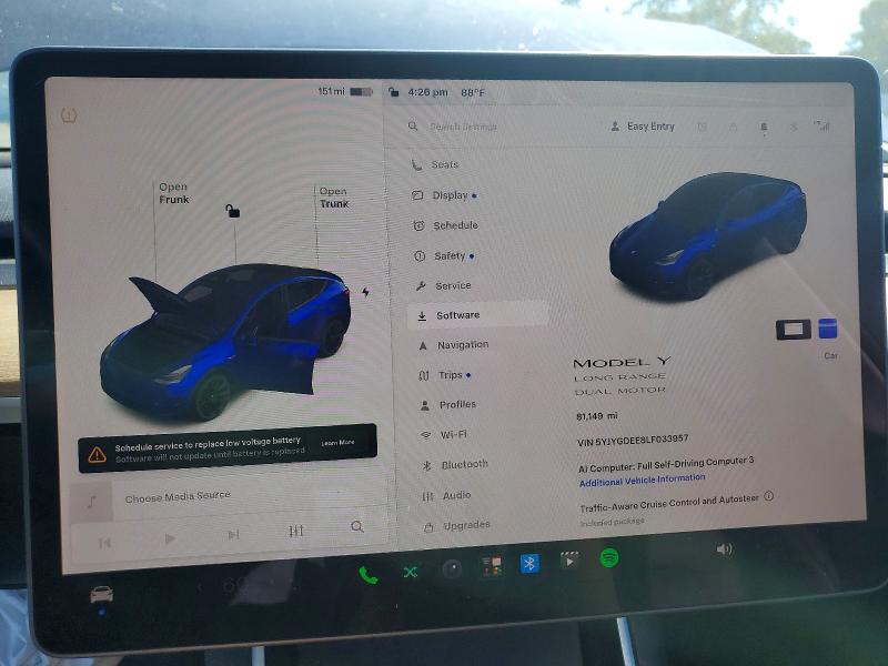 2020 Tesla Model y VIN 5YJYGDEE8LF033957 COPART salvage auction — FRONT END, Salvage Title, sold $15 on 2026-07-24 (photo 9)