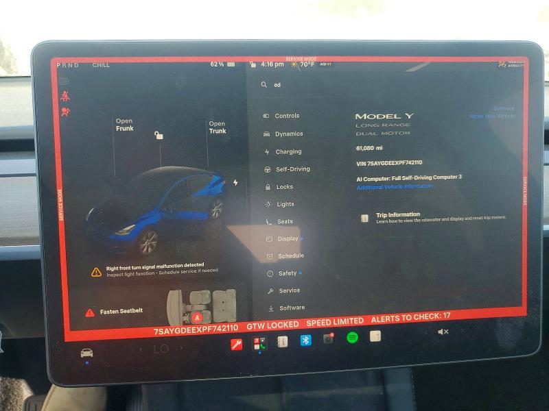 2023 Tesla Model y VIN 7SAYGDEEXPF742110 COPART salvage auction — REAR END, Ca - Salvage Certificate, sold $8,900 on 2026-07-16 (photo 9)