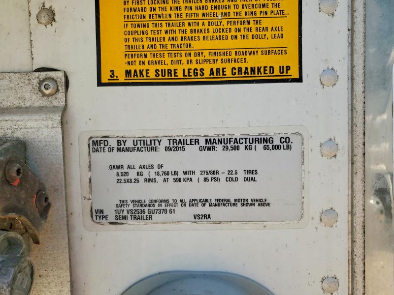 2016 Utility Vs2ra VIN 1UYVS2536GU737061 COPART salvage auction — BURN, ME - SALVAGE FIRE DAMAGE (P), sold $3,650 on 2026-09-04 (photo 8)