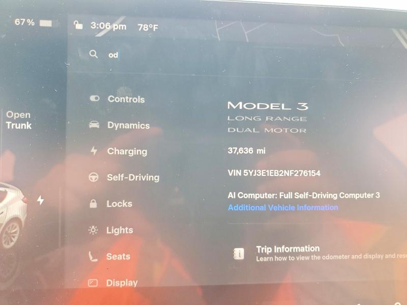 2022 Tesla Model 3 VIN 5YJ3E1EB2NF276154 COPART salvage auction — SIDE, NY - MV-907A SALVAGE CERTIFICATE, sold $6,600 on 2026-07-28 (photo 9)