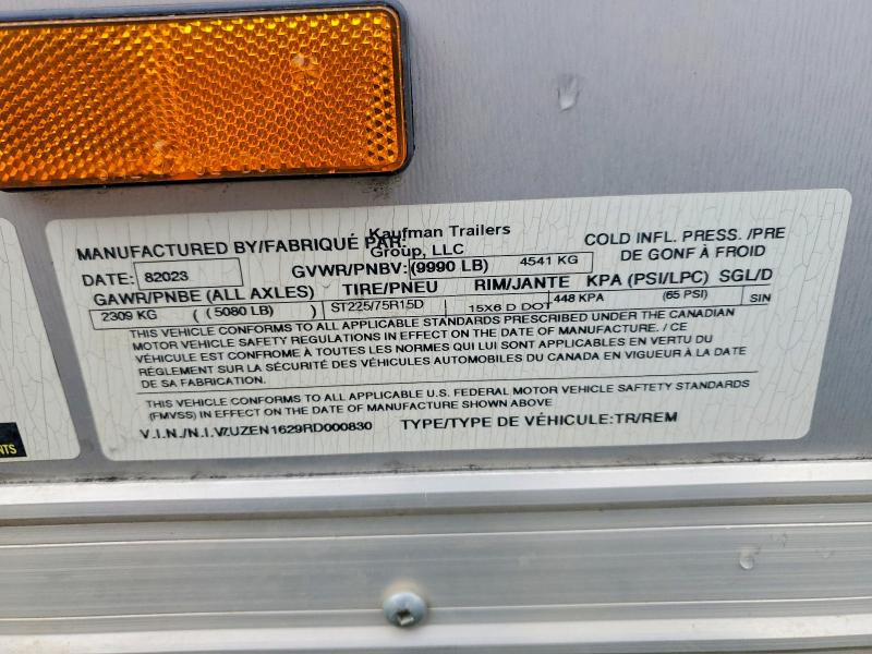 2024 Kauf Trailers VIN 7UZEN1629RD000830 COPART salvage auction — SIDE, NC - SALVAGE CERTIFICATE OF TITLE, sold $60 on 2026-07-30 (photo 8)