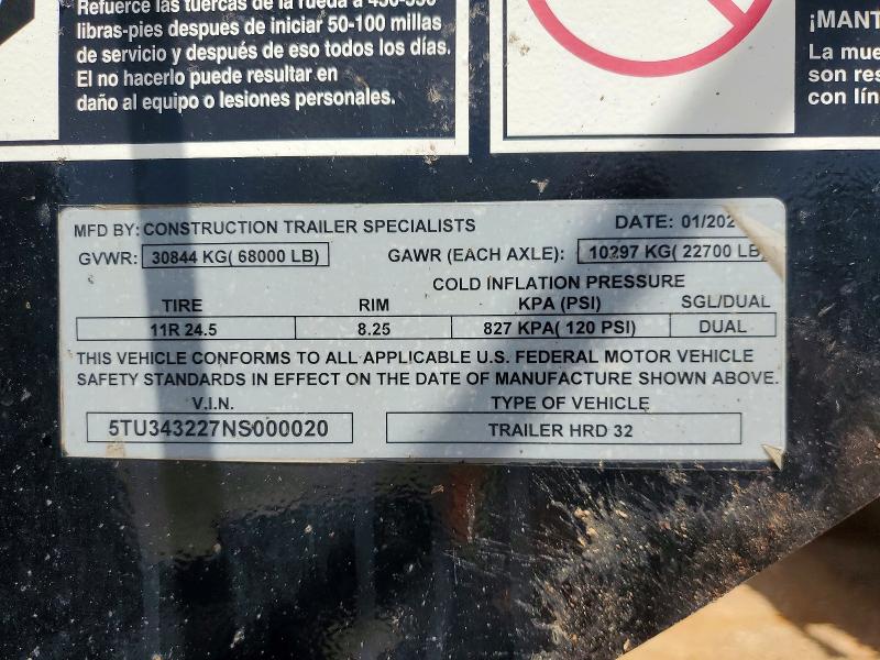 2022 Cts Trailers VIN 5TU343227NS000020 COPART salvage auction — ROLLOVER, OK - CERTIFICATE OF TITLE, sold $13,200 on 2026-07-28 (photo 9)