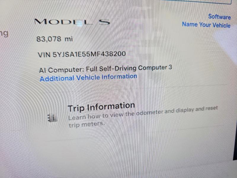 2021 Tesla Model s VIN 5YJSA1E55MF438200 COPART salvage auction — FRONT END, TX - SALVAGE VEHICLE TITLE, sold $9,900 on 2026-08-20 (photo 9)