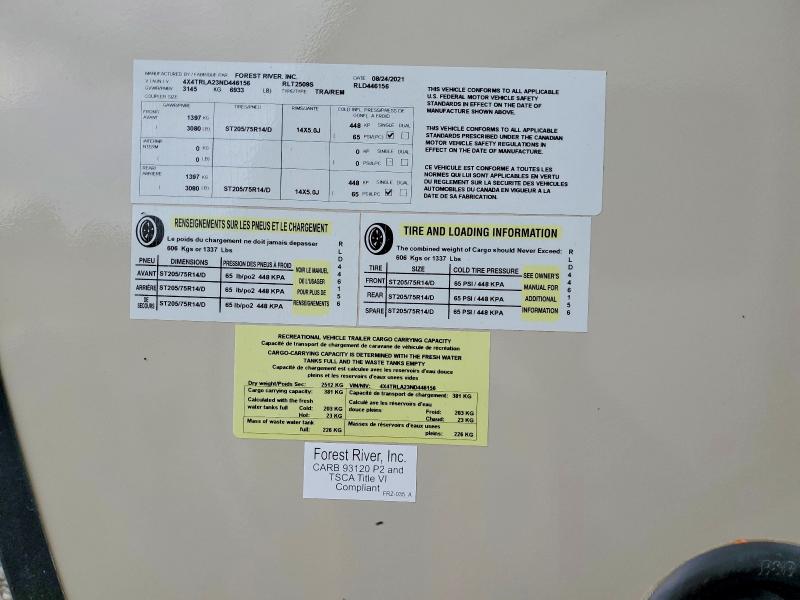 2022 Forester river Recreational vehicle (rv) VIN 4X4TRLA23ND446156 COPART salvage auction — SIDE, ON - PERMIT NO BRAND - FIT, sold $200 on 2026-07-28 (photo 9)
