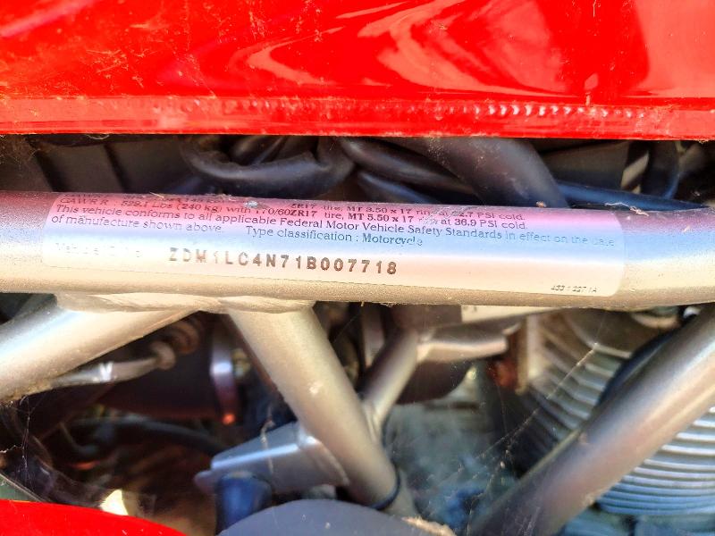 2001 Ducati M900 VIN ZDM1LC4N71B007718 COPART salvage auction — ALL OVER, NE - CERT OF TITLE-SALVAGE, sold $125 on 2026-07-23 (photo 9)