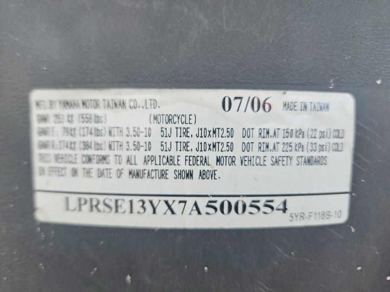 2007 Yamaha Yj125 VIN LPRSE13YX7A500554 COPART salvage auction — MINOR DENT/SCRATCHES, Fl - Certificate Of Destruction (P), sold $250 on 2026-09-01 (photo 8)