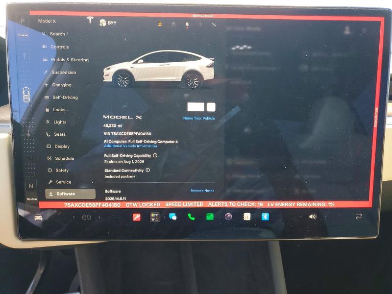 2023 Tesla Model x VIN 7SAXCDE58PF404180 COPART salvage auction — FRONT END, Ca - Salvage Certificate, sold $15,800 on 2026-07-29 (photo 9)